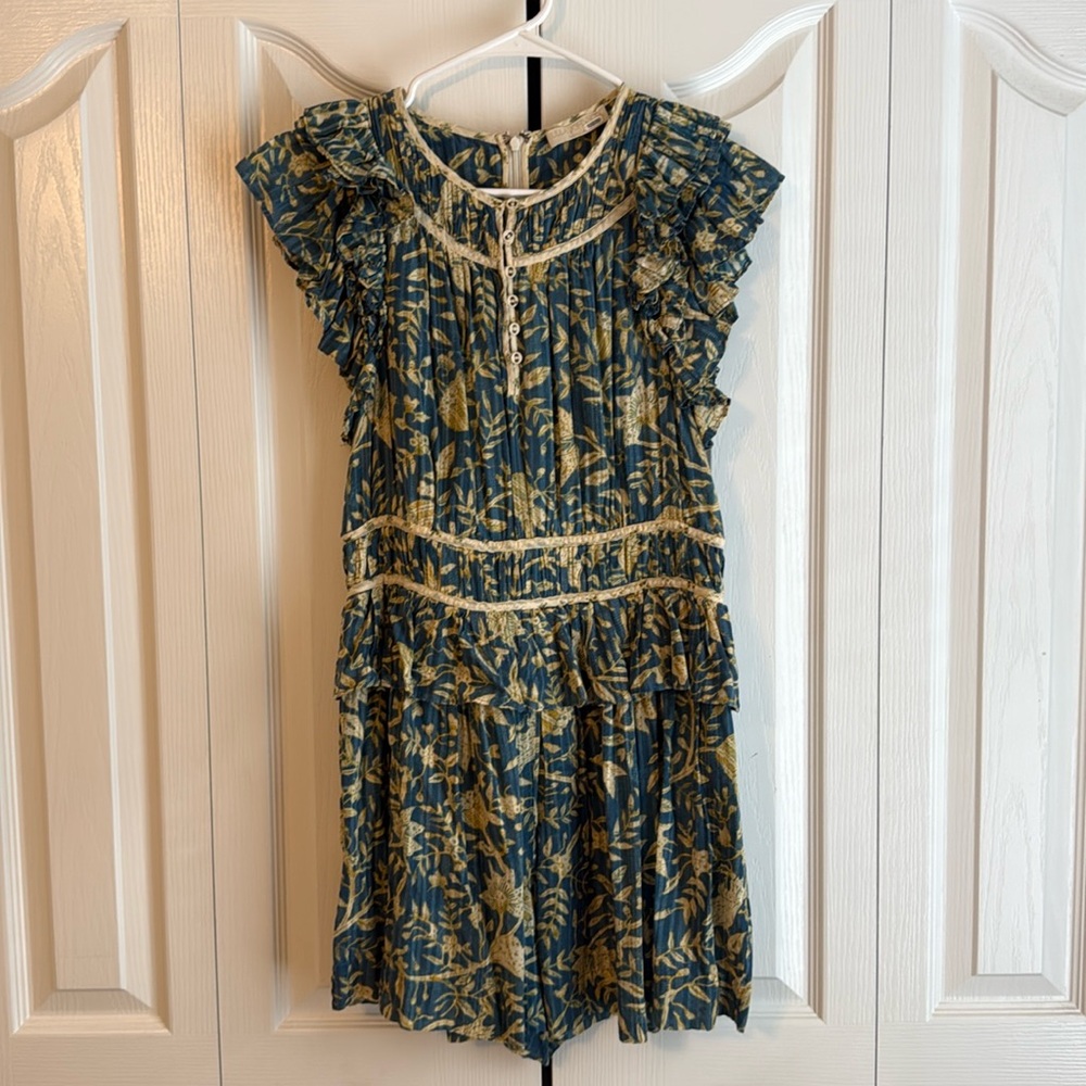 ULLA JOHNSON Romper Endah Playsuit Cinched Tie Blue Beige Floral Spring 6